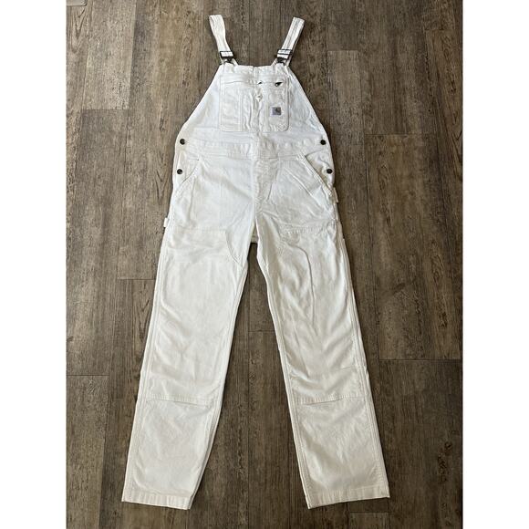 Carhartt Denim - Carhartt LOOSE FIT Size Small 4-6 Canvas Denim Jean Overalls Bibs Pants Knee Pad
